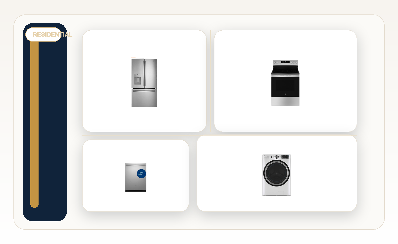 Residential kitchen appliance package overview.