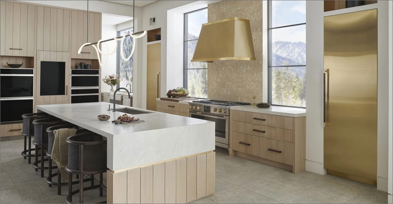 Monogram Designer Collection kitchen with brass-accented appliances