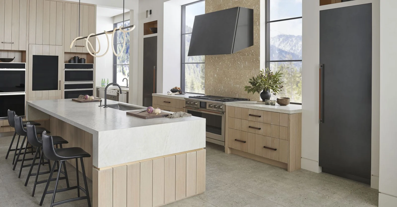 Monogram Titanium Collection kitchen with dark metal accents