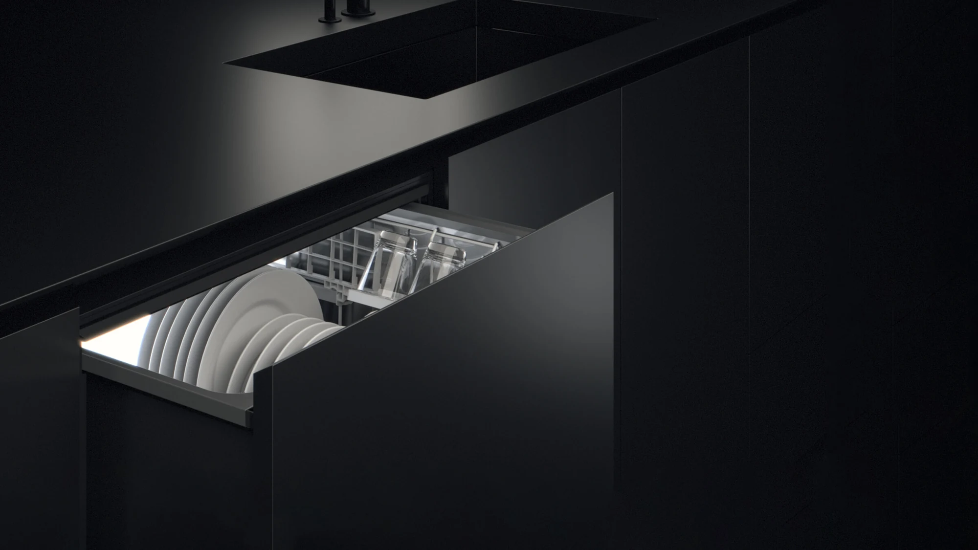 Fisher & Paykel integrated DishDrawer dishwasher with a drawer open